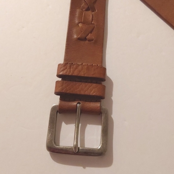 Buckle- Unisex Light Brown Leather Belt Cross Stitch X Vintage Unique Mod Trend - Picture 4 of 9